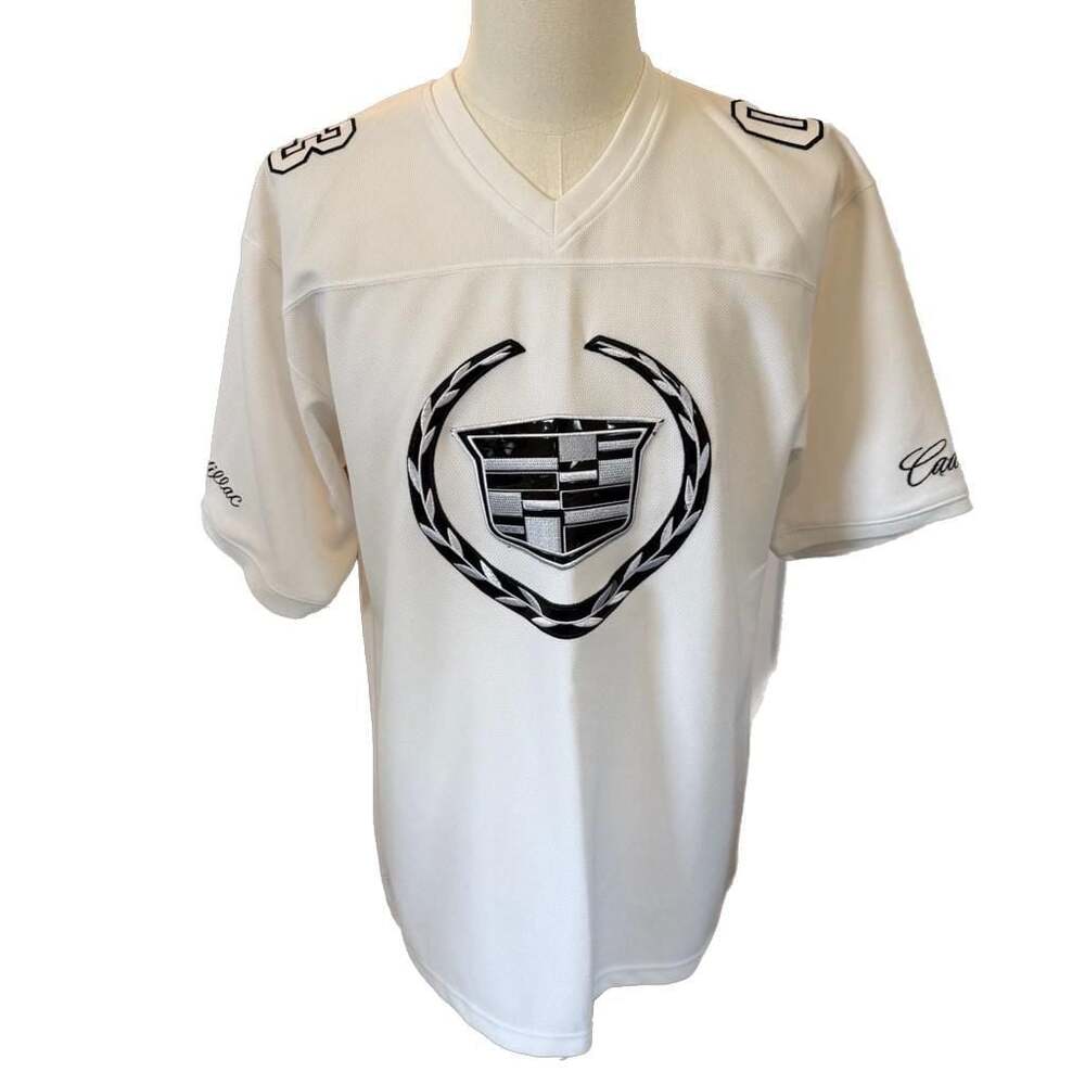 Cadillac White Mesh V-Neck Football Jersey Embroidered Patch Logo #03